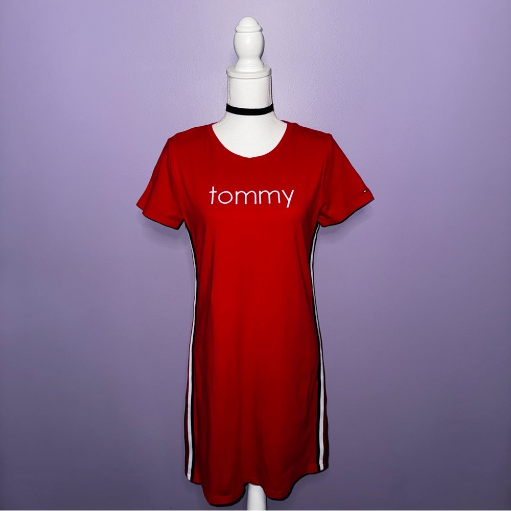Tommy Hilfiger Red T-shirt Dress with Side Stripes